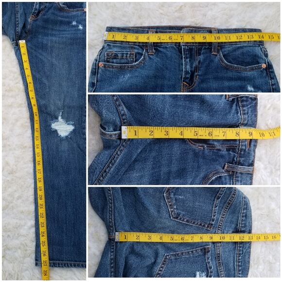 Distressed Boyfriend Straight Jeans Old Navy Size 0 Crop Dark Stretch Denim - Picture 5 of 8